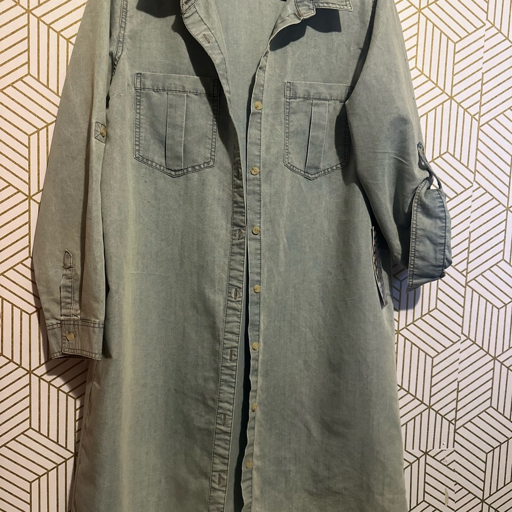 Denim Shirt Dress with Chest Pockets – Size XL